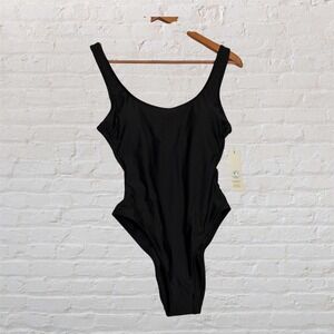 No Boundaries Black One Piece Swimsuit Scoop Neck High Cut Recycled Size S 4-6